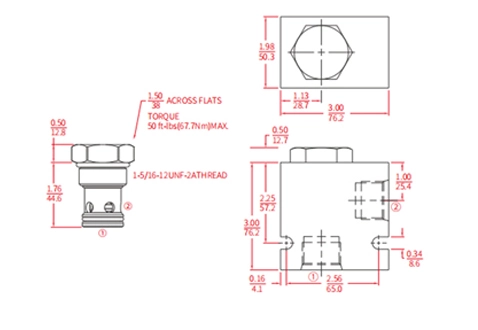 Leistung/Dimension/Schnitt zeichnung des ICV16-20 Poppet-Rückschlag ventils