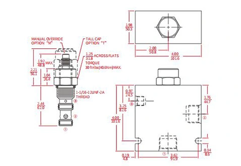 Leistung/Dimension/Schnitt zeichnung des IEP12-S35 pilotierten Logik element ventils